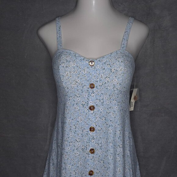 No Boundaries Blue Floral Button-Down Sundress L Juniors Smocked Back New - Picture 1 of 6